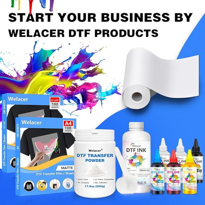 Welacer DTF Transfer Film Roll 13 Inch x 328 FT for Sublimation Double-Side Matte Clear Pretreat Sheets, PET Heat Transfer Paper for Inkjet Printer Direct Print on T Shirts Textile (2-Pack)