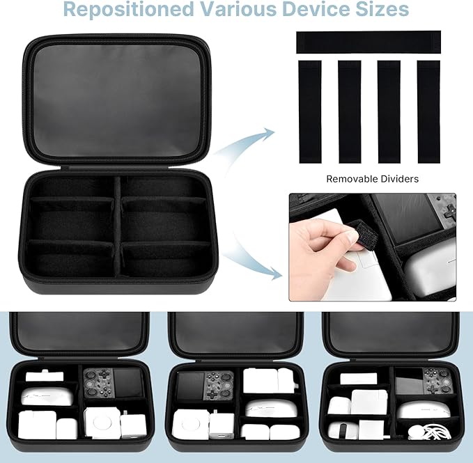 Comecase Electronics Organizer Travel Case for MacBook Pro/Air Power Adapter, Double Layer Tech Bag with 5 Dividers for iPad Mini/Air (up to 11"), Cables, Magic Mouse, Power Bank & SSD - Black