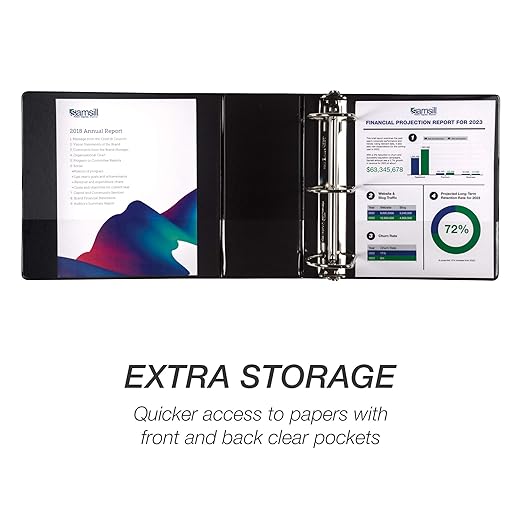 Samsill Durable 5 inch 3 Ring Binder, Made in USA, Locking D Ring FSC 100% Recycled Chipboard, Black, 2 Pack