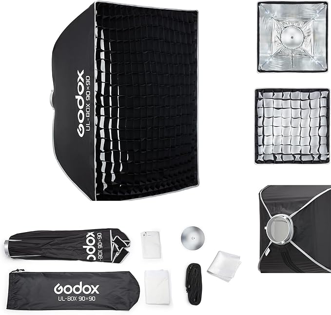 Godox Softbox Godox Quick Release Umbrella Softbox,Bowens Mount with Removable Front and Inner Diffusers/Grip/Diffuser Plate for Photography, Live Streaming,Location Portrait (UL-BOX-90)