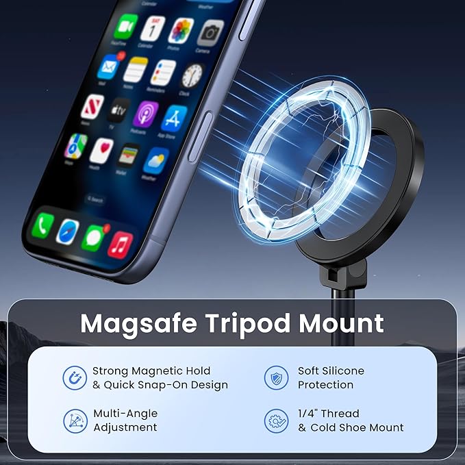 Itramax Magnetic Phone Tripod Mount,360° Rotatable Mag/safe Cold Shoe Tripod Phone Adapter Holder with 1/4" Threaded Hole for iPhone 17 Pro Max 16 15 Plus 14 13 12,Samsung,Canon Nikon Sony DSLR Camera