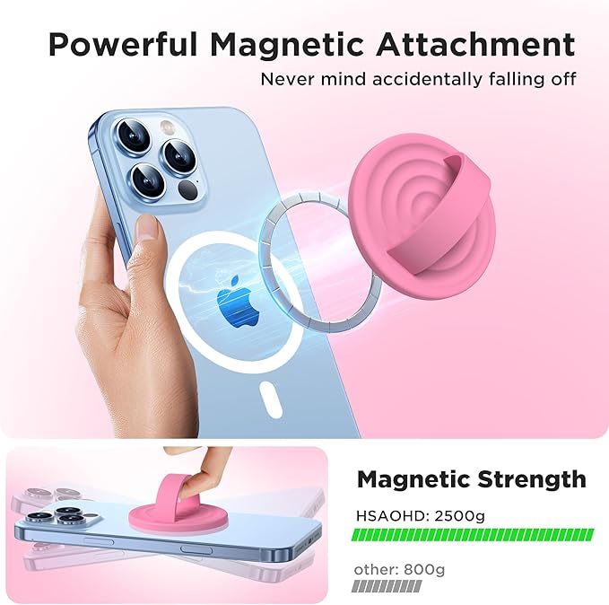 Upgraded Magnetic Phone Grip, Liquid Silicone Soft and Portable, Removable Finger Loop Ring Grip Holder for iPhone, Strong Magnetic Attraction, Compatible with MagSafe Phone Case, Tender Pink