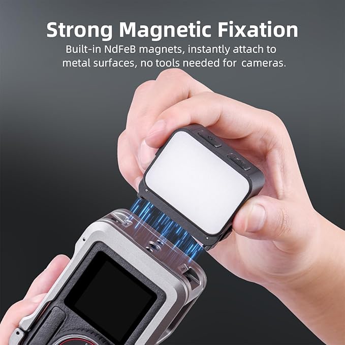 Magnetic Mini Light for DJI Osmo Pocket 3 Action 4/5/Pro Creator Combo Accessories, 2W 600mAh Rechargeable LED Fill Light, 3 Color Modes, 4 Levels Brightness, IPX4 Water Resistance