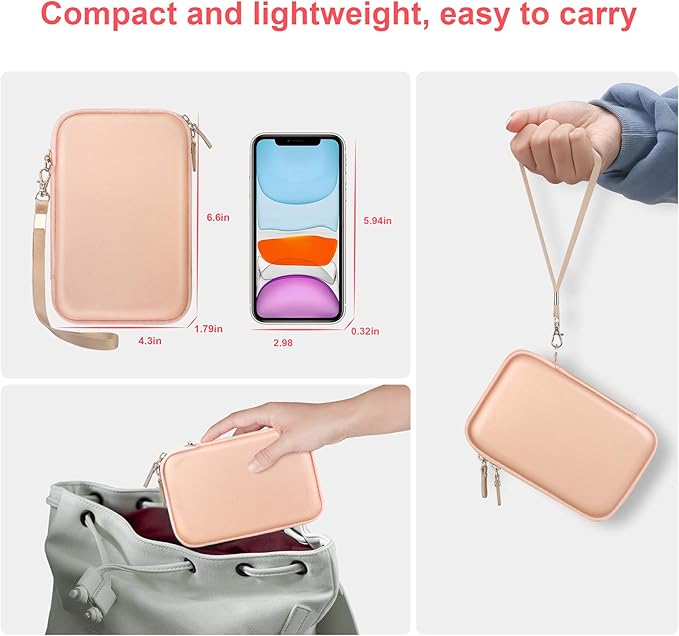 Canboc Carrying Case for MacBook Air Pro Charger MagSafe/MagSafe 2 Power Adapter, iPhone 16/16 Pro MagSafe Charger, USB C Hub, Type C Hub, USB Multiport Adapter, Hard EVA Bag, Rose Gold