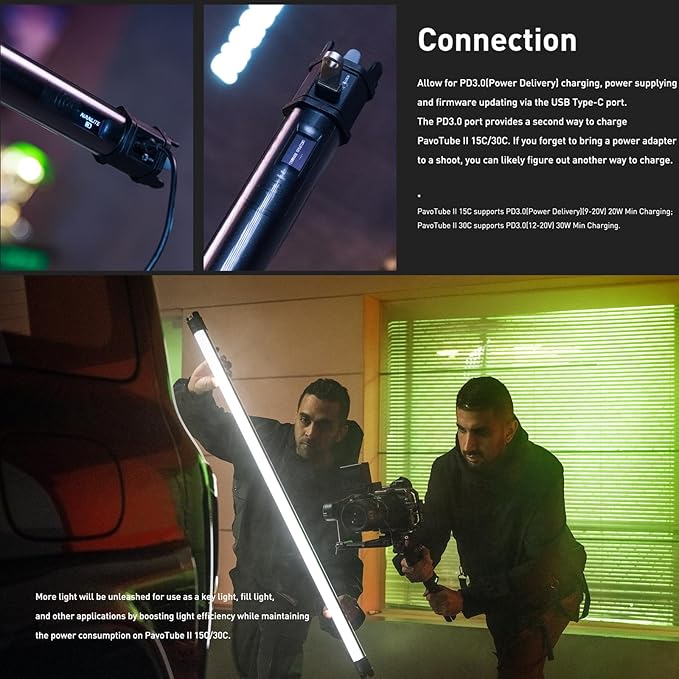 NANLITE PavoTube II RGBWW LED Light Tube, Color RGBWW LED Pixel Tube Photography Handheld LED Video Lighting Wand with AC Chargers, Mounts, and Case Battery Powered (PavoTube II 15C 2Kit)