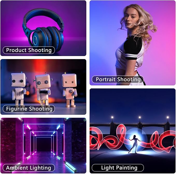 RGB LED Light Wand 360°RGB Handheld Video Light Stick for Studio Photography, Battery Powered Tube Lights, 12 Lighting Effects, 2500-6500K Dimmable Camera Light with LCD