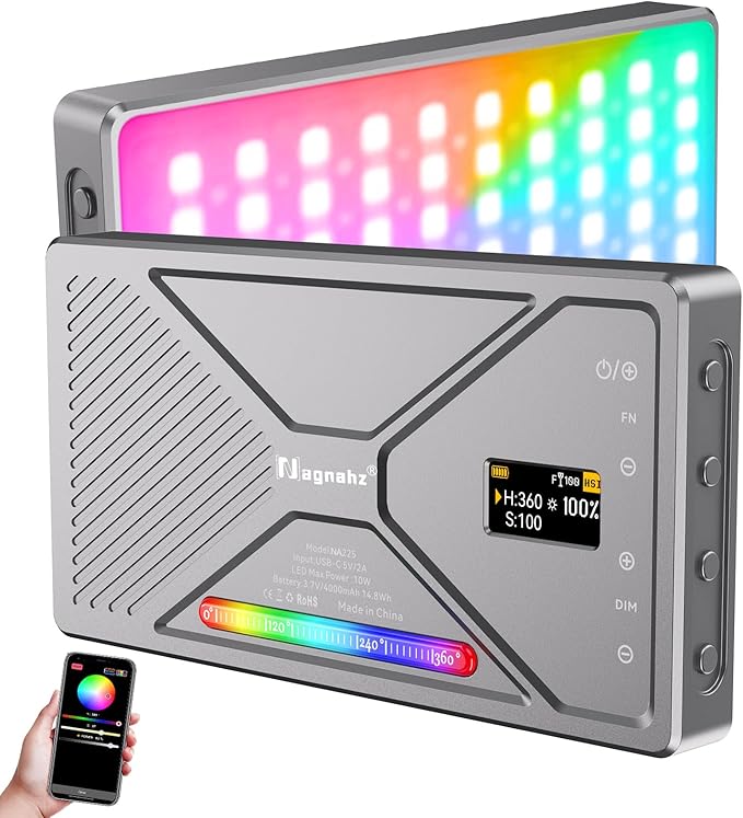 NA225 RGB Video Light App Control, 2500K-9900K, Build-in 4000mAh Rechargeable Battery Portable Phone Camera Photo Lights for Studio Photography Vlogging Streaming Live Beauty and Filming