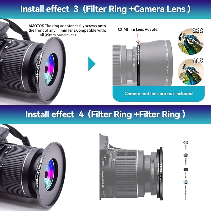 82mm Lens to 95mm Camera Lens Adapter,82mm to 95mm Filter Step up Ring Adapter Ring,Compatible All 95mm Filter Accessory