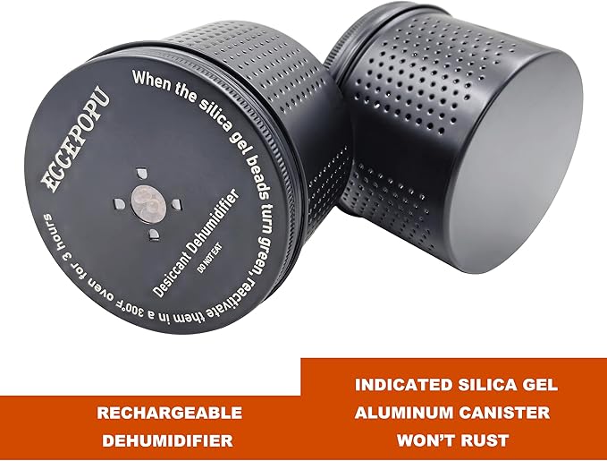 Gun Safe Dehumidifier 200g - Silica Gel Desiccant Canister, Moisture Absorber for Gun Cabinets & Safes, Protect 160 Cubic Feet, Black, Aluminum Shell