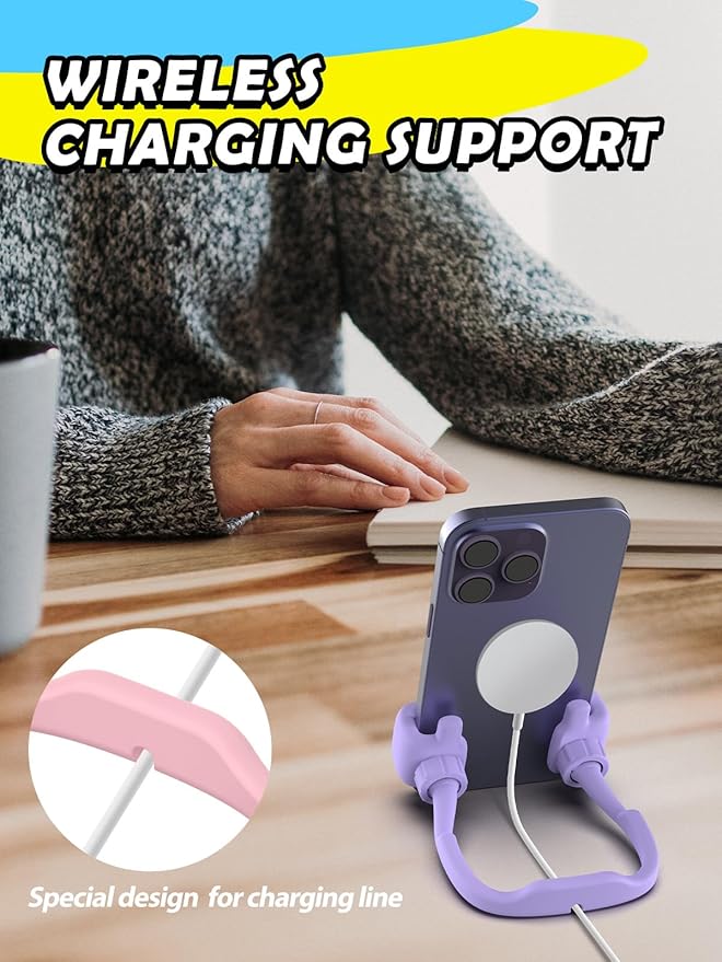 Easter Gifts for Kids Teens Girls Boys Adults Cell Phone Stand: UPGRADE Adjustable Thumbs Up Lazy Phone Holder for Desk Cool Gadgets Fun Easter Basket Stuffers for Kids Teenager Women Purple&Pink