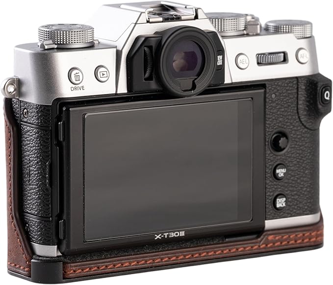 Handmade Genuine Leather Camera Half Case for FUJIFILM X-T30III /FUJIFILM X-T30III Camera Case/FUJIFILM X-T30III Case - Top Layer Cowhide Body + Metal Base Plate (Matte-Brown)