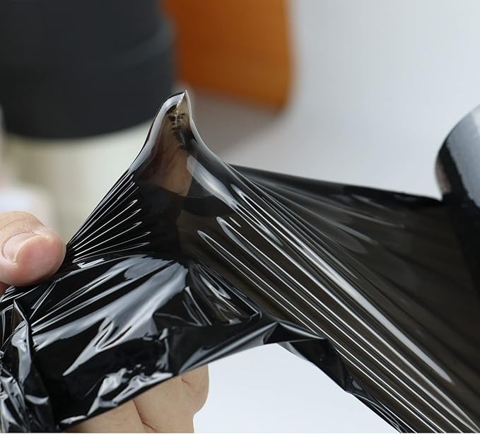 BOMEI PACK 1 Pack 1200ft Industrial Black Stretch Wrap Film 70 Gauge 15" with 3inch Plastic Rolling Handles for Pallet Wrap, Durable Self-Adhering Packing, Moving, Heavy Duty Shrink Film