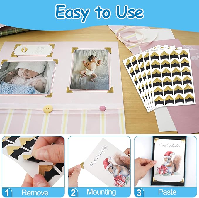432 Pcs Photo Corners, Self Adhesive Picture Corners, Acid Free Corner Stickers for Scrapbooking, Photo Mounting Corners for DIY Scrapbook, Photo Album, Memory Books (Gold)