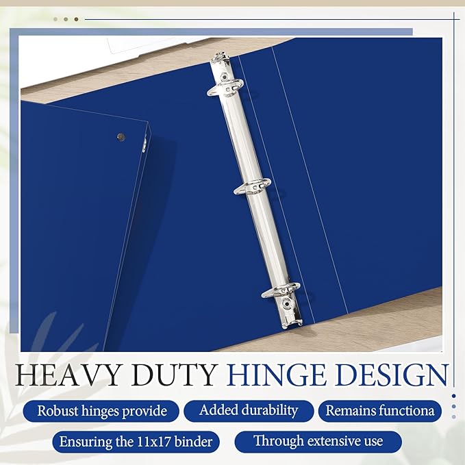 Humyoun 4 Pcs 11 x 17 Inch 3 Ring Binders 3 Inch Rings Heavy Duty View D Ring Binders Economy Holds 11" x 17" Paper for Artwork Blueprints, Office, Home, Work Places (Blue)