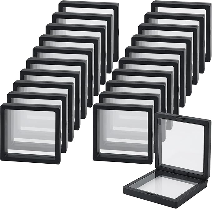 20 Pcs Black 3D Floating Display Case 4.3 x 4.3 x 0.8 inch, Nail Display Cases, Challenge Coin Display,Jewelry Storage Box, Floating Display Holder Stands for Antique Challenge Coins, Medallion