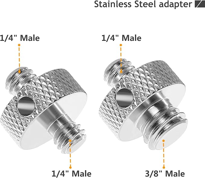 Upgraded Stainless Steels 1/4" Male to 1/4" Male & 1/4" Male to 3/8" Male Tripod Threaded Screw Adapter with Hole for Camera Light Stand Equipped with Hex-L Wrench 4 Pcs