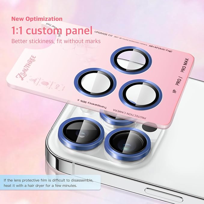 Top-Notch 9H+ Glass Lens Protector for iPhone 15 Pro Max/15 Pro,1:1 Invisible Fit,Ultra Clarity with 99.9% Light Transmission,Impact & Scratch Resistance,Smudge-Free (Titanium Blue)