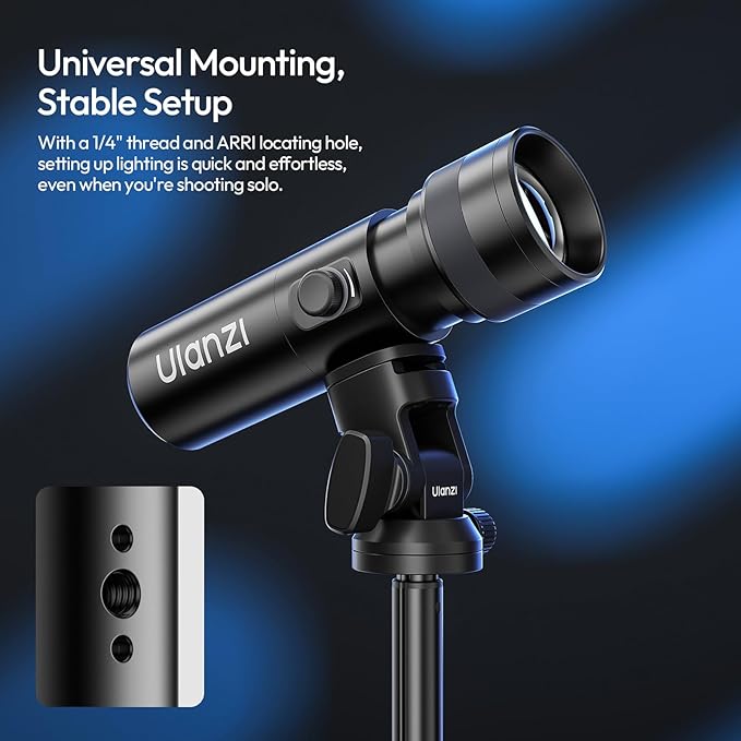 ULANZI LM01 RGB Photography Flashlight - 7500mAh 4 Color Portable LED Video Spotlight with 20 Patterned Light Filters, Handheld Zoomable Fill Light for Video Recording, Photo, Sunset, Content Creation