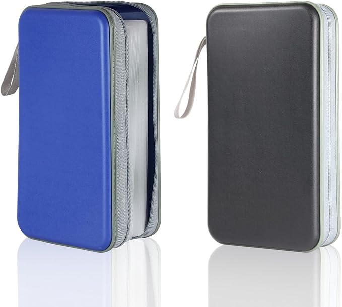 YILAG CD Case DVD Storage 2 Pack,100 Capacity DVD Cases Holder CD Storage Case Holders Plastic CD DVD Disc Case Storage Wallet Binder for Car Home Office Travel (Black&Blue)