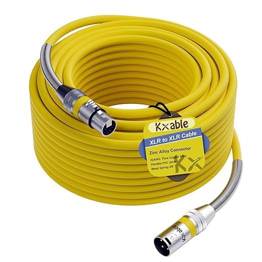 XLR Microphone Cable 200 FT, XLR Male to Female Balanced Mic Cable, 3-Pin Shielded Speaker Cord, Zinc Alloy Connectors, 22AWG Pure Copper, Metal Spring SR, Recording Studio, Podcast, Yellow