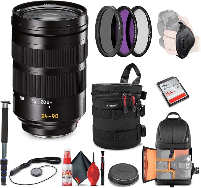 Leica Vario-Elmarit-SL 24-90mm f/2.8-4 ASPH. Lens (11176) + 64GB Memory Card + Padded Lens Case + Filter Kit + Backpack + Full Size Monopod + Cleaning Set + Cap Keeper + Hand Strap