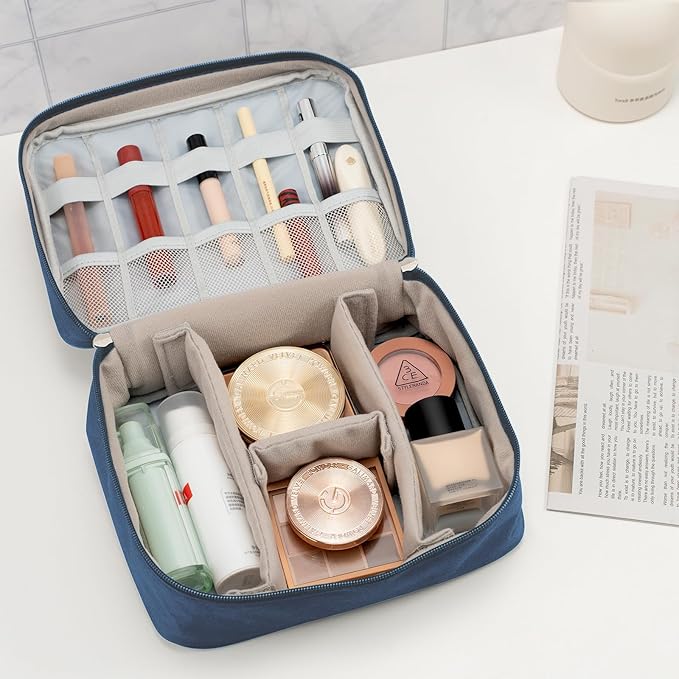 Cable Organizer bag for women or men,Electronic Accessories Carry Case Portable Waterproof Double Layers All-in-One Storage Bag for Cord, Charger, Phone, Earphone (Navy blue)