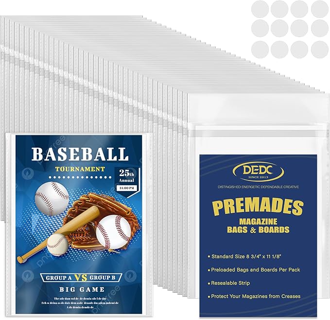 100 Set Magazine Bags and Boards – Premade Resealable Sleeves with Acid-Free Backing Boards | Archival Clear Storage & Protection for Comics, Magazines & Collectibles (Premade Resealable, 100)