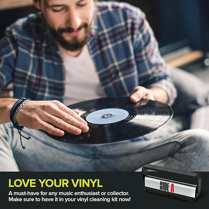 Side A Vinyl Record Brush with Soft Carbon Fibre Bristles, Anti-Static, Gentle Cleaning & Dusting- Essential Record Player Accessory
