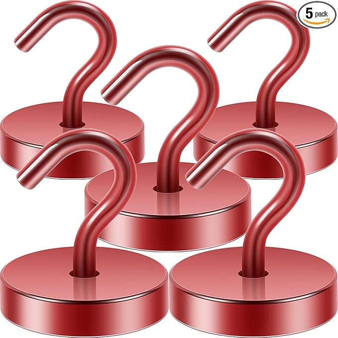 Neosmuk Magnetic Hooks, Cruise Ship Essentials, 130lb+ Heavy Duty Magnetic Hooks for Cruise Cabins, Refrigerator, Grill, Hanging, and Travel | Extra Strong Must-Haves Magnet Hook,Red