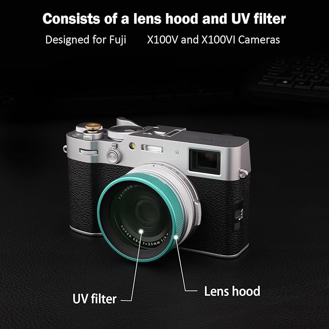 Haoge LUV-X54L Metal Lens Hood with MC UV Protection Multicoated Ultraviolet Lens Filter for Fujifilm X100VI Fuji X100V Camera Green
