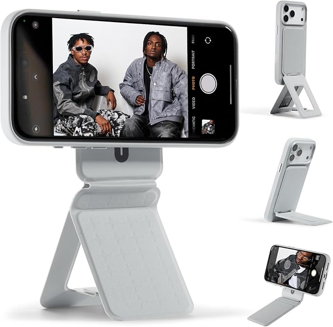 MOFT Phone Tripod Stand Selfie Stick x Tombogo for iPhone, Multi-Angles iPhone Stand, Lightweight & Portable Phone Holder, Strong Magnets, MOVAS Vegan Leather, Misty Cove (Without Card Slot)