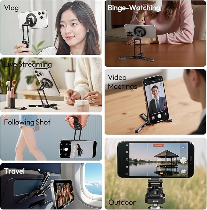 ULANZI SK29 Magnetic Phone Tripod, Foldable Mini Tripod Mount with MagSafe Phone Holder, Aluminium Cell Phone Stand with 1/4”, Arca Uka Base, Travel Vlog Essentials for iPhone 17/16/15/14/13/12