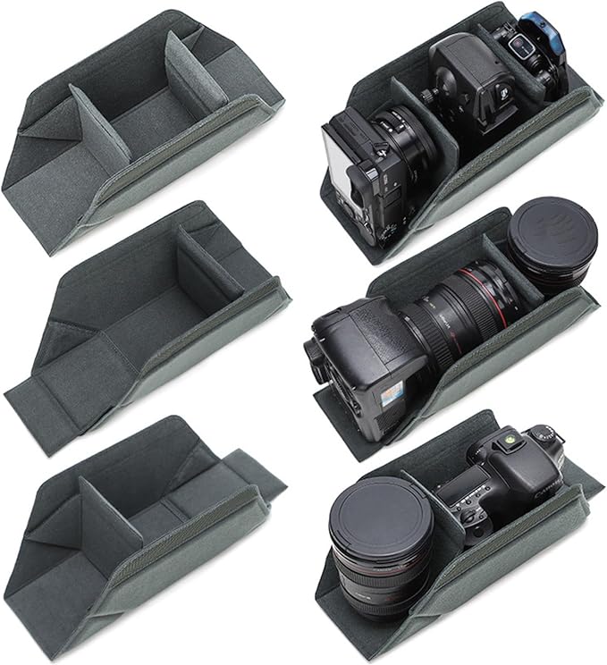Travel Friendly Removable Padded Camera Storage Insert Adjustable Interior Structure Shockproof Foldable Storage Case Removable Padded Insert Bag