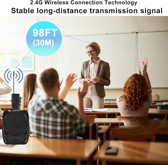 Wireless Microphone System for 4 People,2.4G Wireless Headset Mics and Handheld Mics 2 in 1,Ideal for Speakers,Voice Amplifier,PA System,Teacher,Tour Guides,Fitness Instructor