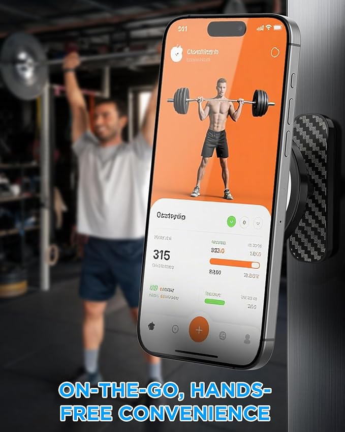 IPOW Magnetic Phone Holder for Gym with Dual Magnetic Mount, Alloy Base & 360° Ball Joint, Compatible with MagSafe iPhone 12-16 Series, Strong Grip on Metal Surfaces
