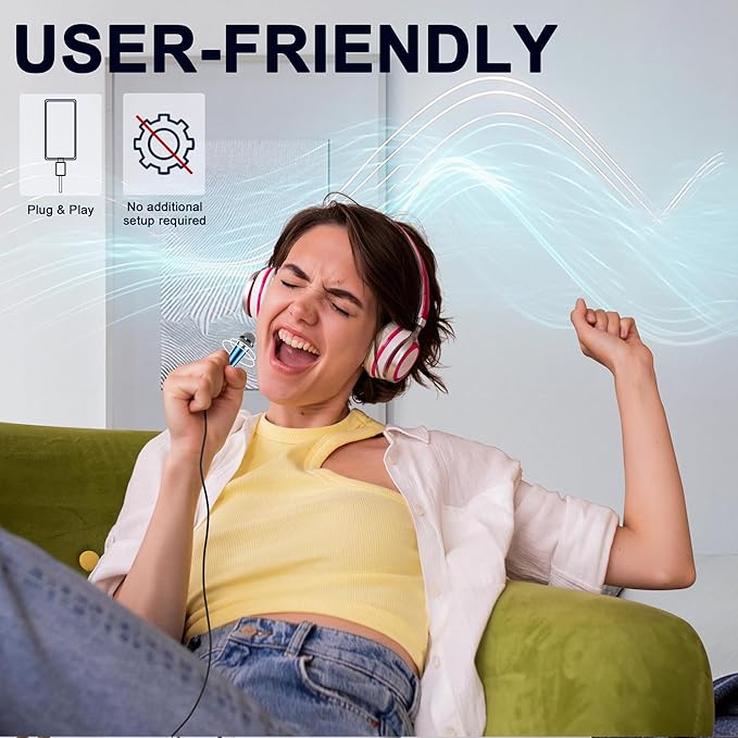 USB C Mini Microphone Karaoke, Portable ASMR Microphone for Android Phone/iPhone 15/Laptop/Mac, Wired Mic for Voice Recording, Singing, Interviews, Vlogs, YouTube, TIK Tok (Blue)