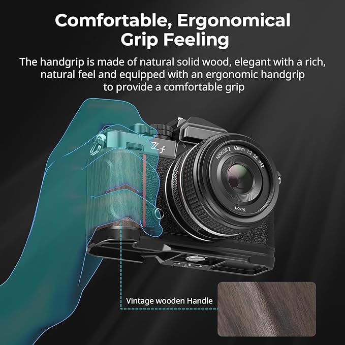 SmallRig Z f Wooden Handgrip, L-Shape Grip Holder for Nikon Z f Camera, Retro-Style Side Handle with 1/4"-20 Threaded Hole, Cold Shoe, Quick Release Plate for Arca, Black