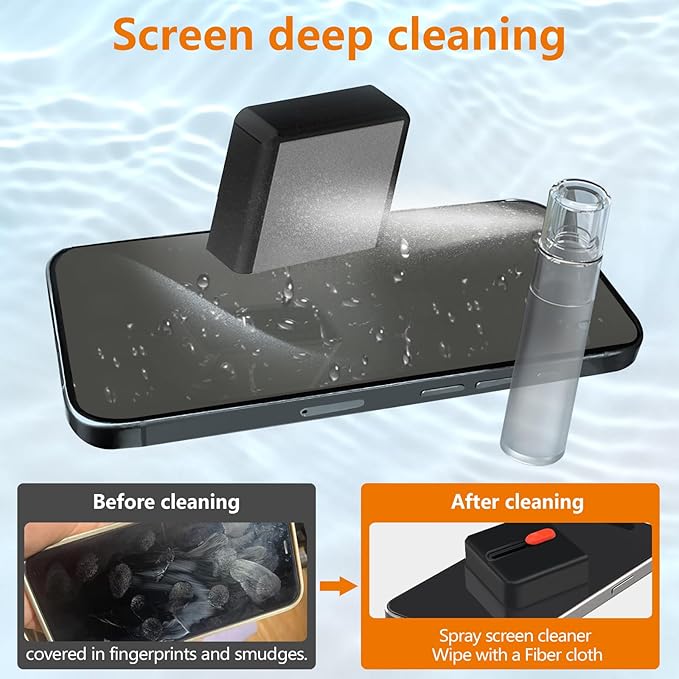 Cell Phone Cleaning Kit, iPhone Cleaning Kit for Charging Port Cleaner Keyboard Cleaning Kit for Airpods/Android/USB C/Earbuds/Laptop/iPad/Camera Lens with Stylus Pen (Black Brush Refill)