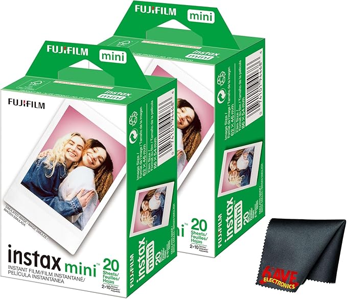 Fujifilm Instax Mini Instant Camera Film (40 Photo Exposure) Bundle with 6AVE Microfiber Cleaning Cloth