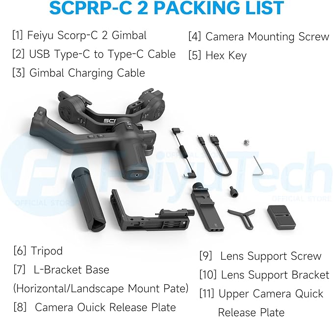 FeiyuTech SCORP-C2 AI Face Tracker Camera Gimbal,3-Axis Stabilizer for DSLR/Mirrorless Camera,for Sony Canon Panasonic Nikon Fujifilm Sigma BMPCC,Native Vertical Shoot,Max 7.72lbs,Smart Track