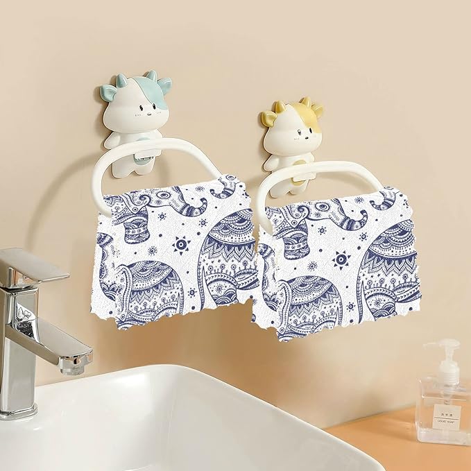 CaTaKu Paisley Ethnic Elephant Kitchen Dish Cloths, 6 Pack Reusable Dish Rags for Washing Dishes, Microfiber Cleaning Cloths Dish Towels Washcloths for Kitchen Drying