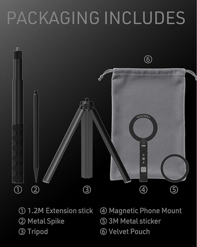 MOSENVKA Golf Tripod & Monopod Magnetic Phone Holder Golf Selfie Stick Tripod Ground Mount to Record Golf Swing Adjustable Golf Stick Aluminum Golf Swing Training Aid Compatible with iPhone Android