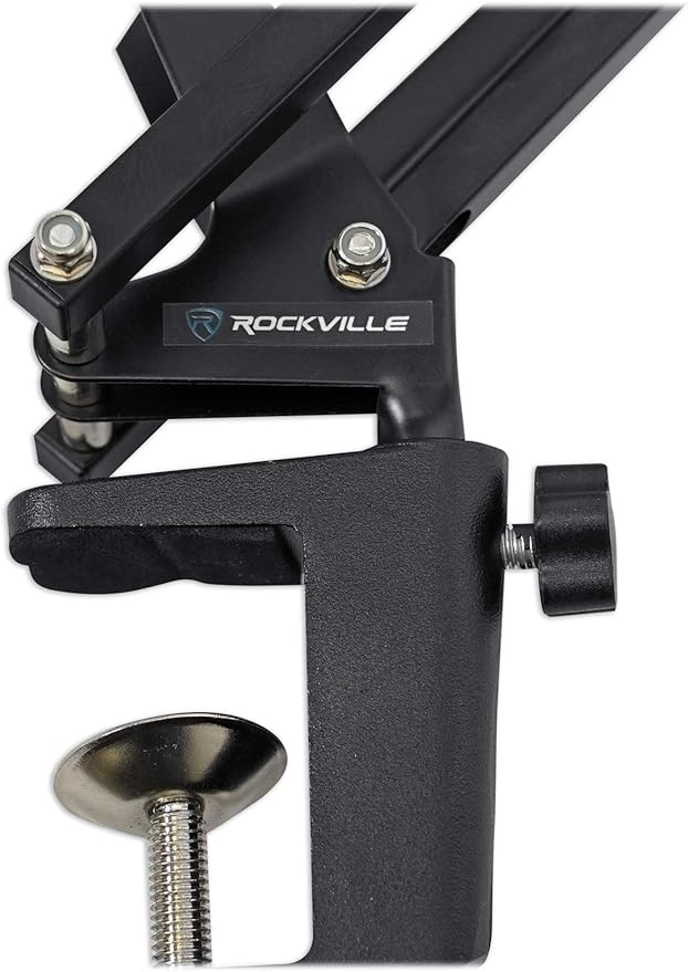 Rockville DMS40 40-Inch Studio Microphone Boom Arm Stand, Aluminum Desk Clamp, 360 degree Rotation, Steel Frame, ABS Mic Clip, for Podcasting and Streaming