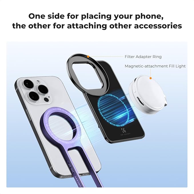 K&F CONCEPT Magnetic Phone Tripod Stand, 23N Strong Magnetic Mini Tripod Aluminium Alloy Pocket Selfie Stick, Mag Safe Phone Holder Compatible with iPhone 17 16 15 14 13 12 Series(Purple)
