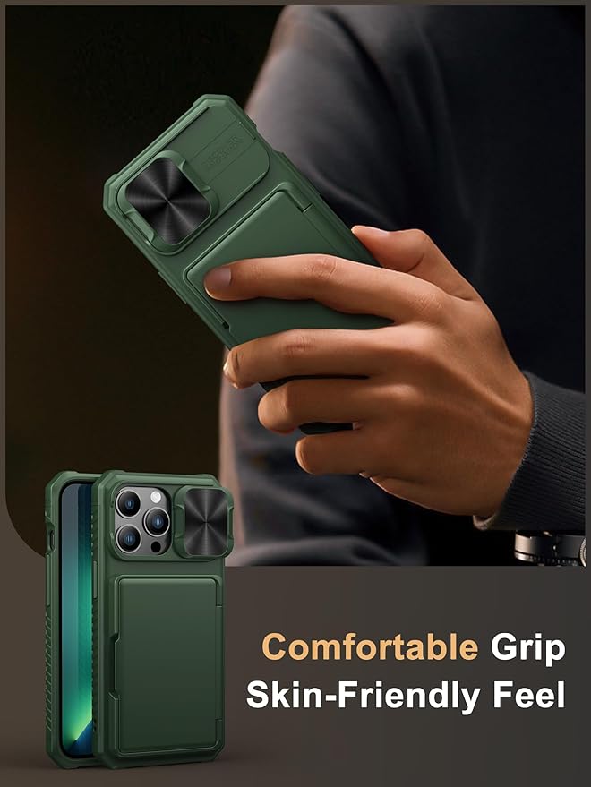 Vihibii for iPhone 13 Pro Wallet Case with Card Holder (4 Cards), [RFID Blocking] & Slide Camera Cover & Raised Edges Protect Screen, Shockproof Rugged Phone Cover for iPhone 13 Pro, 6.1", Green