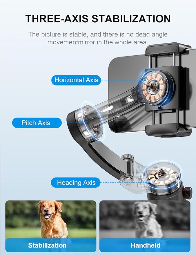 Gimbal Stabilizer for iPhone Phone Stabilizer with Detachable Remote Control, 3-Axis Phone Gimbal for Android & iPhone 16 15 Pro Max, Portable Foldable Ideal for Travel Vlogging