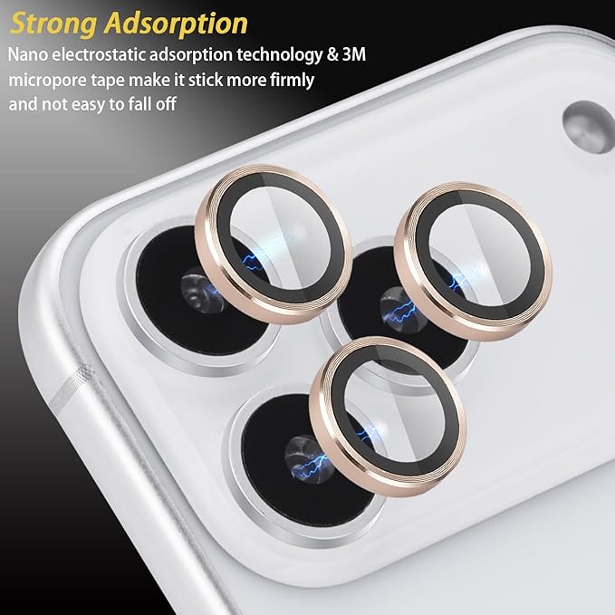 Camera Lens Protector for iPhone 17 Pro/17 Pro Max, Aluminum Alloy Tempered Glass Lens Protector with Installation Frame Fits for iPhone 17 Pro/17 Pro Max (Gold)