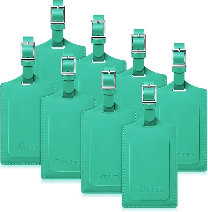 Travelambo 8 Pack Luggage Tags Faux Leather for Suitcases Travel Bag Labels Travel Accessories Essential with Protection Cover ID (Blooming Green)