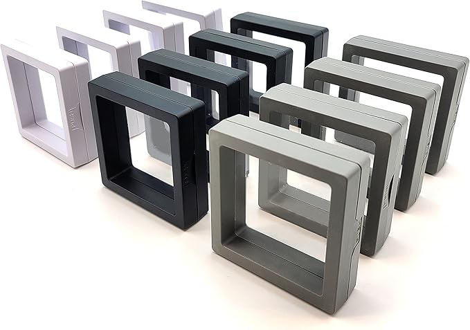12PCS 3D Floating Frame Display Stand, Jewelry Box, Gift Box, Ornament Organizer, Small Travel Jewelry Box, PE Film Anti-Oxidation, Suspended Display Box Stackable (2.75*2.75，Type 1)