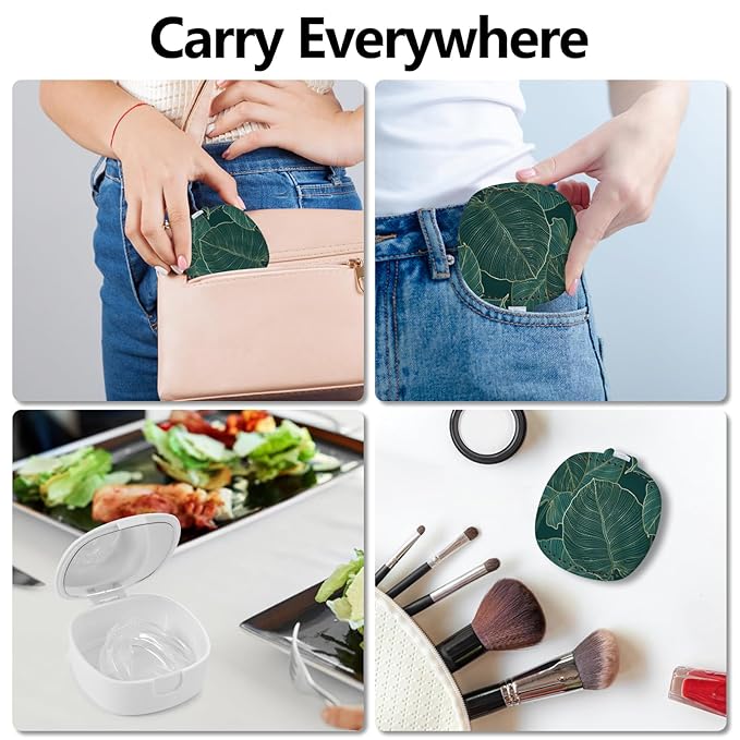 Retainer Case with Mirror & Ventilation - Night Guard & Orthodontic Aligner Case, Dark Green Leaves